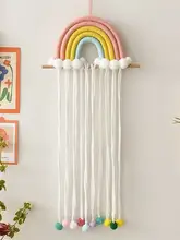 カラフルな流れるフリンジの毛糸ボールヘアアクセサリー壁掛け収納【子供部屋の装飾用】