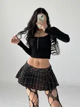 Y2K風アメリカンスタイル百褶スカート【タクティカルデザイン・学院風・低腰Aライン】