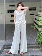 白色短袖トップスとワイドパンツ【感・高級感・女性用】（セットアップ対応）