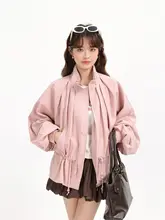 優雅なピンクの立ち襟ジャケット【秋用・ドレープデザイン・スリムフィット】