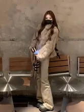低腰微フレアデニムパンツ【カーキ・スリムフィット・レディース・高身長向け】
