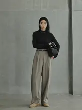 moofeel 高級感あるハイウエストワイドパンツ【秋冬用・ストレートシルエット・ルーズフィット】