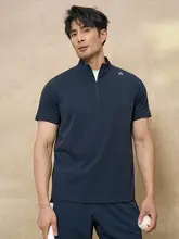 アウトドアスポーツ風 ジッパー付き立襟半袖Tシャツ【男性用・夏用・軽量・弾力性】（セットアップ対応）