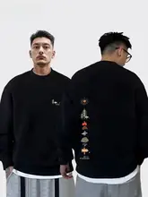 キャンプ要素の裏起毛メンズクルーネックトレーナー【アメリカンスタイル・長袖・ゆったりシルエット】