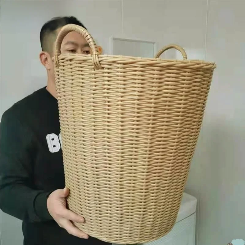 竹編の収納バスケット【靴カバー回収用・おもちゃ収納・家庭用・衣類整理】ベージュ 特大サイズ【3～4人用】