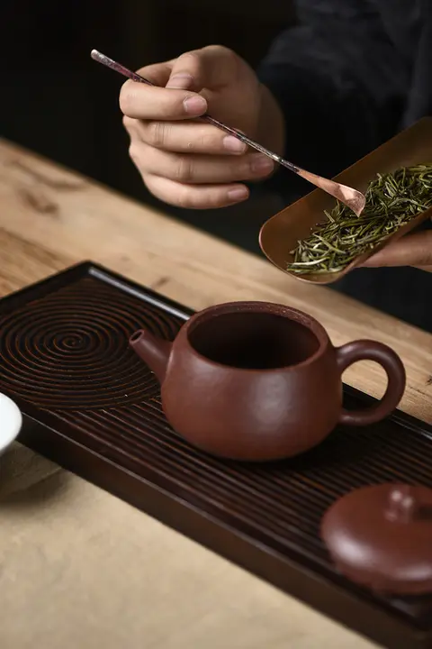 手作り 銀装飾の紫銅製茶匙【コーヒー・茶道用・シンプルデザイン】