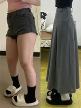 グレーのハイウエストプリーツスカート【Aライン・中長丈・女性用】