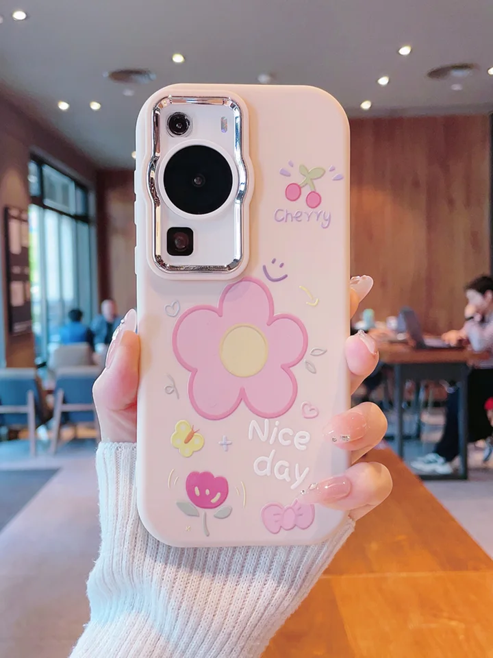 可愛いデザインのスマートフォンケース【ピンクの小花柄・防衝撃・Huawei P40 Pro/P50 Pro/P60対応】