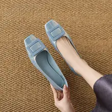 春秋用 フラットシューズ【浅口・真皮・ミドルヒール・ブルー】