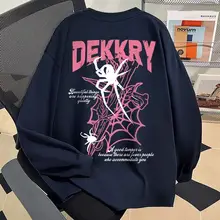 コットン100% カジュアルなクルーネック長袖Tシャツ【蜘蛛の巣デザイン・ユニセックス】