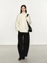 立体花柄のホワイトニットカーディガン【ウールとモヘア使用・秋冬用・手編み】