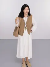 小柄向けVネックニットベストカーディガン【レディース・無地・アウター】