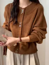 米白色の柔らかなデザインニットカーディガン【春夏用・ゆったりシルエット】