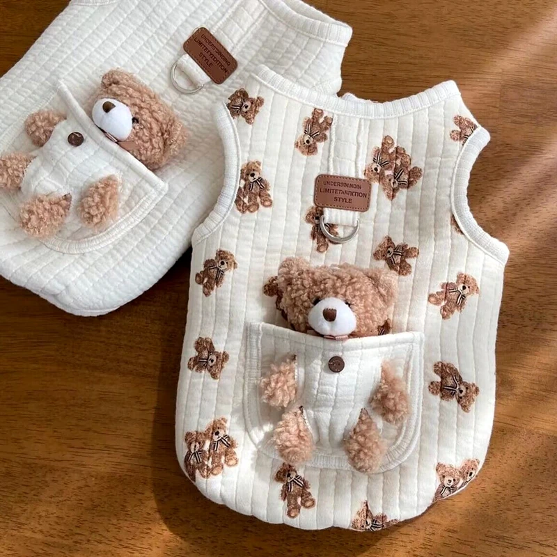 ペット コットンウェア 引き绳付き 犬服 冬：秋冬散歩に最適な通気性と保温性を備えた棉 製ジャケット