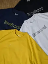 Tシャツ 半袖 メンズ ソロナ 接触冷感 ルーズ ブランドロゴ フロックプリント ライン柄 「Broshood」