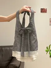 黒格子柄リボン付きハンカバーブラウス【背中デザイン・女性用】