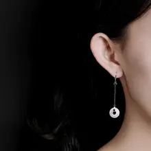 S925銀製18K金メッキイヤリング【天然和田白玉・平安扣デザイン・長くてアレルギー対応】