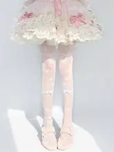 可愛い蝶結びデザインのロリータ風白色タイツ【花柄・浮光蝶舞】