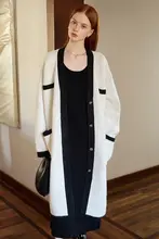 クルーネックデザインのカラーコンビニットカーディガン【中長丈・Vネック】