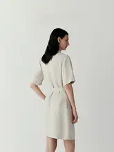 春用リネン製膝丈ワンピース【ベルギーリネン・斜め織り】