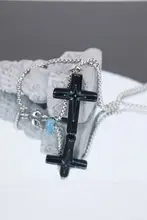ロングネックレス ペンダント クロス スター パワーストーン 天然黒曜石 アクアマリン レディース メンズ 上品