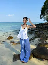 アメリカンビンテージ風 シンプルカジ ュアル デザイン吊り肩タンクトップ【女性用・夏向け・ルーズフィット】（セットアップ対応）