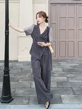グレーのぼかしデザインのリボン付きファッション【夏用・高級感・カジュアルスタイル】（セットアップ対応）