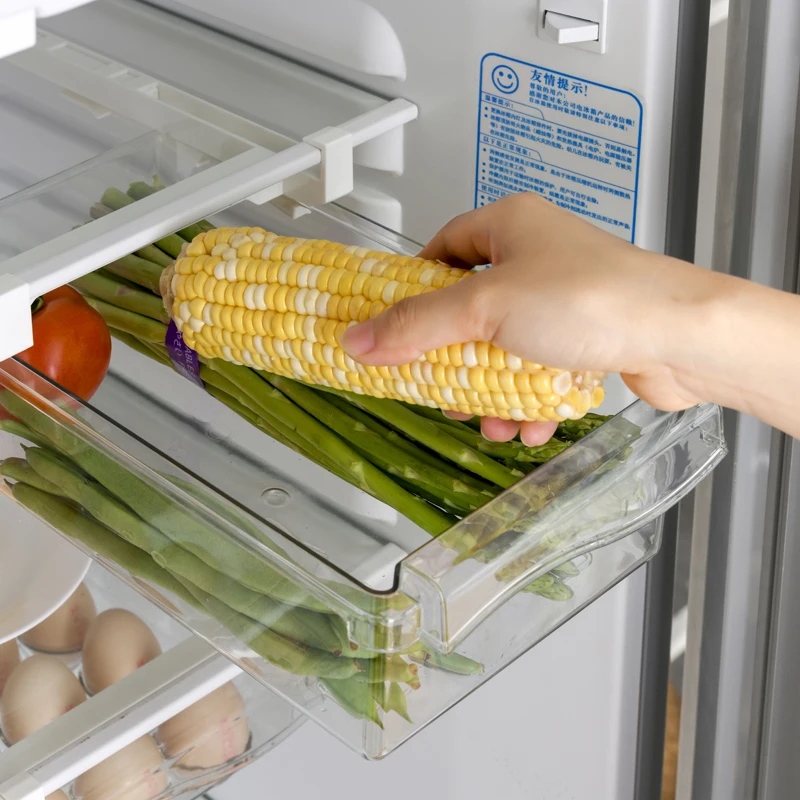 引き出し式冷蔵庫用収納ボックス：卵・果物・野菜の鮮度保持に最適な小物収納解決策