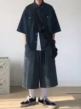 ヴィンテージ風 コットンデニムシャツ【半袖・男士用・ゆったりフィット】