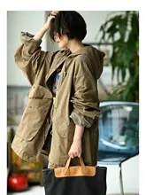 カジュアルコットンフード付きロングコート【ゆったりシルエット・大きなポケット】