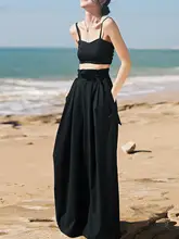 黒のハイウエストワイドパンツ【春用・フィット・ストレートデザイン】