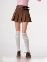 秋冬用 高腰デザインの美しいプリーツスカート【ブラウン・ウール混】