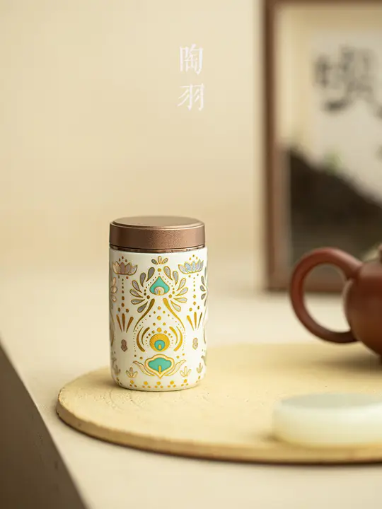 茶缶 陶器 密閉式 防湿 敦煌モチーフ 鳳凰 家庭用 中国茶道具 茶葉保存 おしゃれ