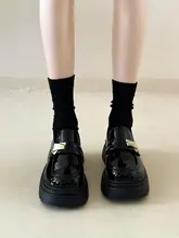 厚底ブラックレースアップシューズ【丸いトゥ・マリージェーン・軽量ウィンタースタイル・穴あけ不要 】