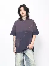 半袖Tシャツ メンズ ヘビーウェイト グラデーション USED加工 オーバーサイズ ルーズ アメカジ ヴィンテージ ストリート トップス「Mz」