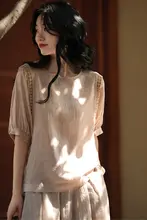 夏用快適透湿ランタンスリーブブラウス【女性用・ナイア素材・風通し良い】