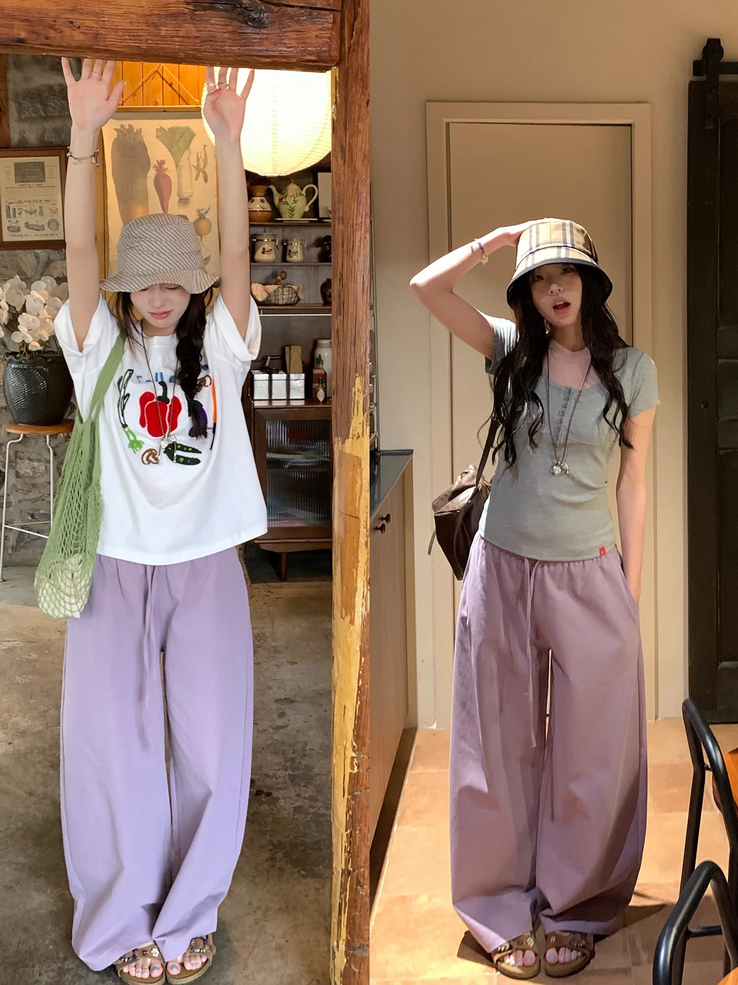 スウェット ワイド パンツ コーデ 夏：荒荒家 ストライプワイドパンツの着こなしと素材特性