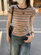 2025年新作夏レインボーストライプコントラストカラーTシャツ