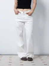 Ravehouse プリーツデザインのホワイトワイドレッグデニムパンツ【ルーズフィット・ローライズ・ストレート】