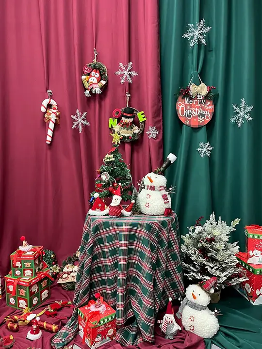 クリスマステーマのフォトバックグラウンド【ヴィンテージ風・赤色・子供用撮影小道具】