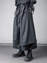 ダークスタイルのワイドレッグパンツ【フィット・九分丈・武士風デザイン】（セットアップ対応）