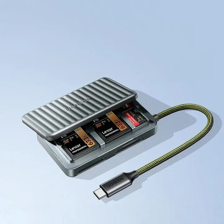多機能高速カードリーダー【SDカード・TFカード・収納ボックス一体型・Type-C対応・汎用】