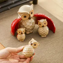 アメリカンスタイルの親子フクロウ陶器置物【デスクトップ・リビング・玄関用・工芸品】