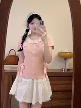 レースデザインのショートスリーブTシャツ【女性用・タイトフィット・クロスストラップ・夏用】