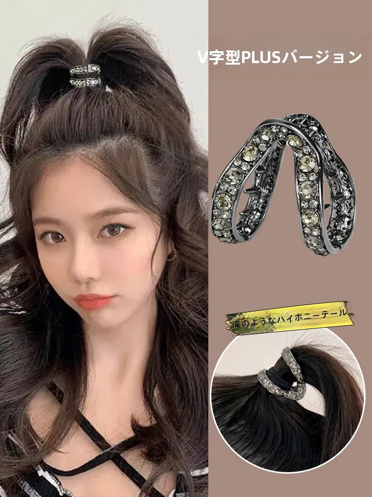 高馬尾用ヘアクリップ：V型デザインで安定したポニーテールスタイルを実現