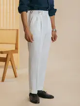 泡泡シャー素材の男性用パンツ【夏用・ゆったりフィット・イタリアンスタイル・長丈】