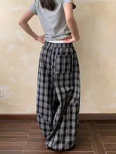 チェック柄ワイドレッグパンツ【レトロストリート・フィット・肌理感】