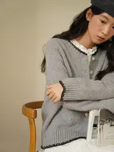 ボタニーク 手作り刺繍入りパイナップル柄カーディガン【グレー・ニットタイプ】
