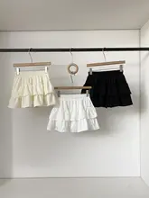 韓国風シンプル無地優しいフリルスカート