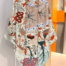 大判スカーフ ショール レディース シルクタッチ ジャングルアニマル柄 クマ ライオン 馬 フレンチ風 あたたかい 防寒 秋冬